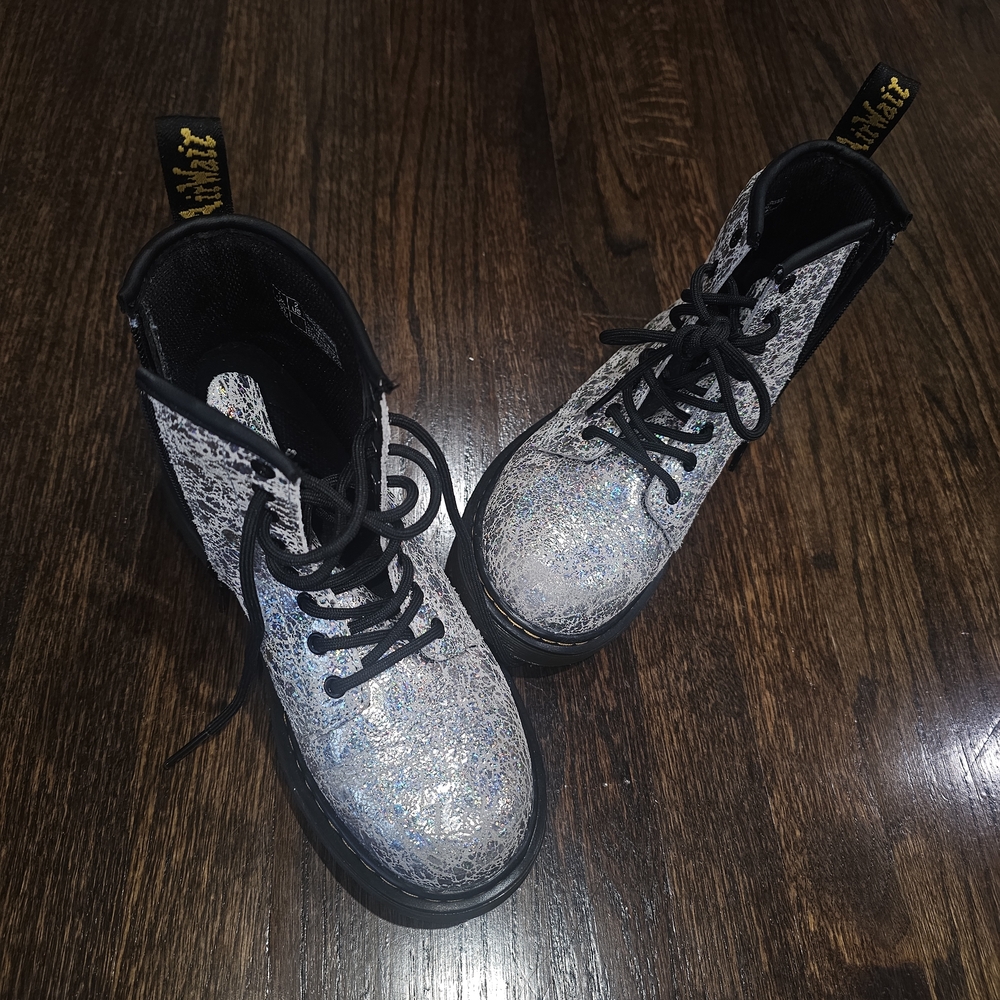 Silver Glitter Lace-Up Boots